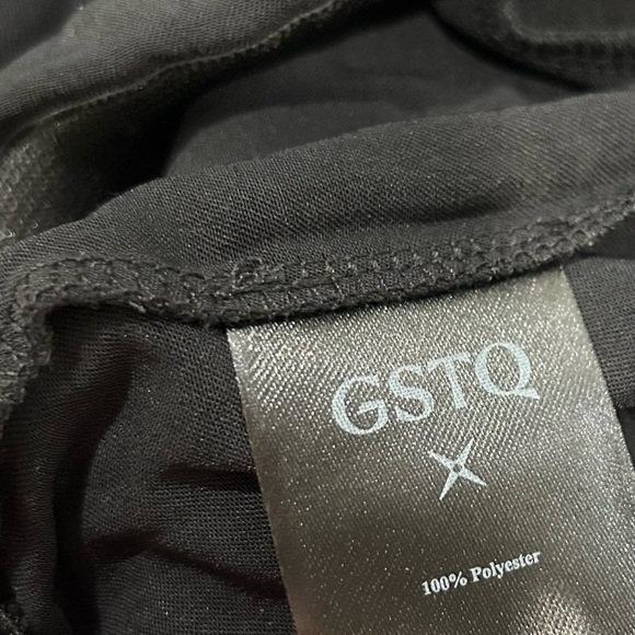 NWT GSTQ Black Satin Jumpsuit Sleeveless V Neck Ruched Ankle Crop Size XL - Picture 7 of 8